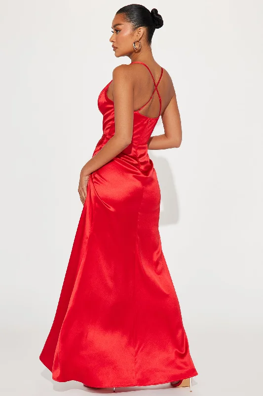 Meet On Dancefloor Satin Maxi Dress - Red