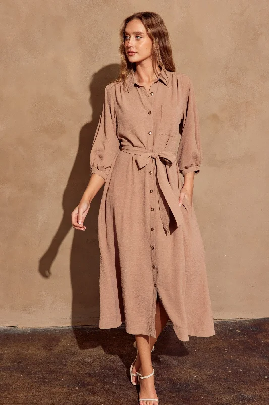 Mocha Button Down Shirt Dress