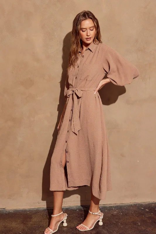 Mocha Button Down Shirt Dress