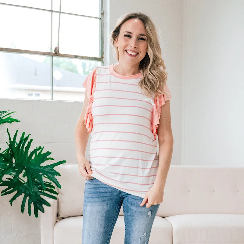 Greta Striped Ruffle Top - Pink FINAL SALE