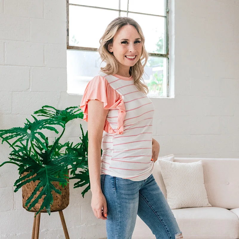 Greta Striped Ruffle Top - Pink FINAL SALE