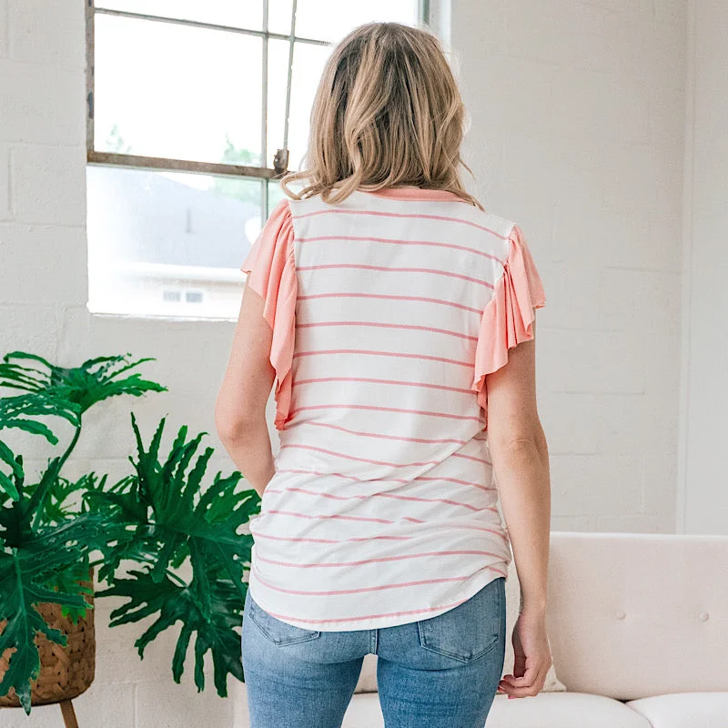 Greta Striped Ruffle Top - Pink FINAL SALE