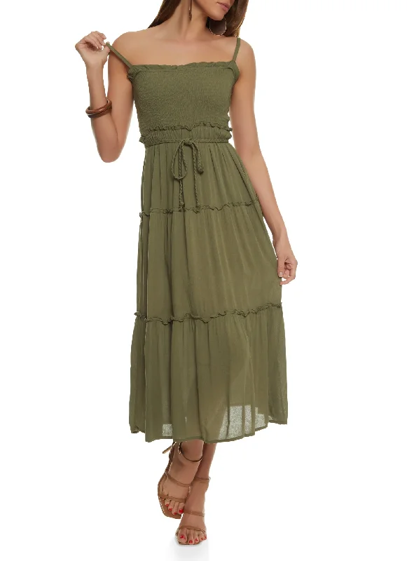 Tiered Braided Belt Cami Dress