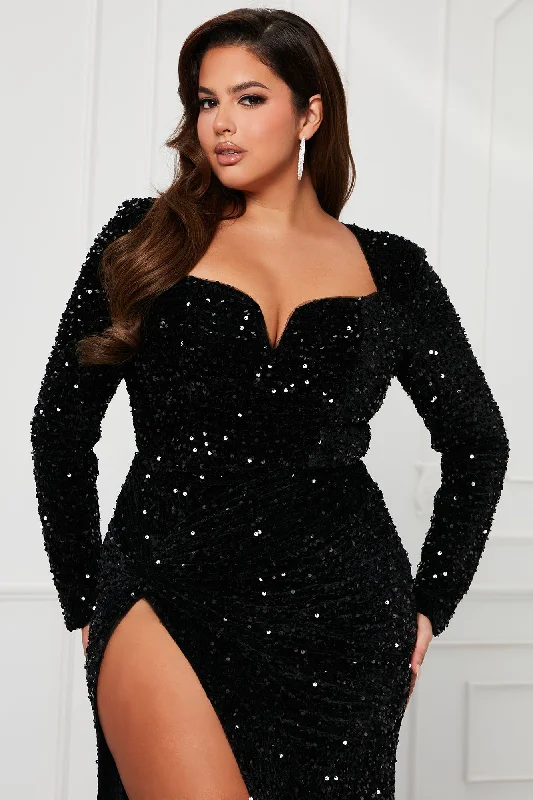 On The Rise  Sequin Gown - Black