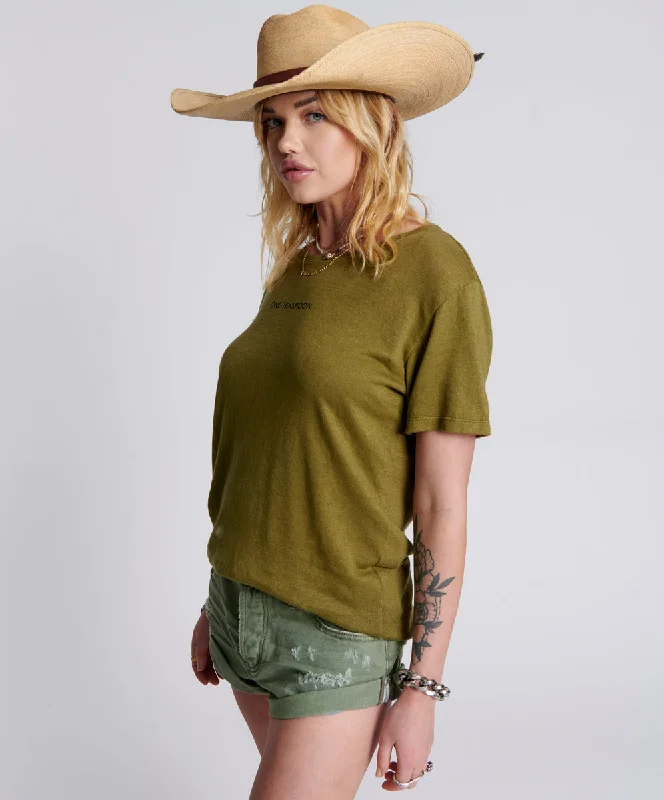 ONE TEASPOON LINEN WIDE NECK TEE KHAKI