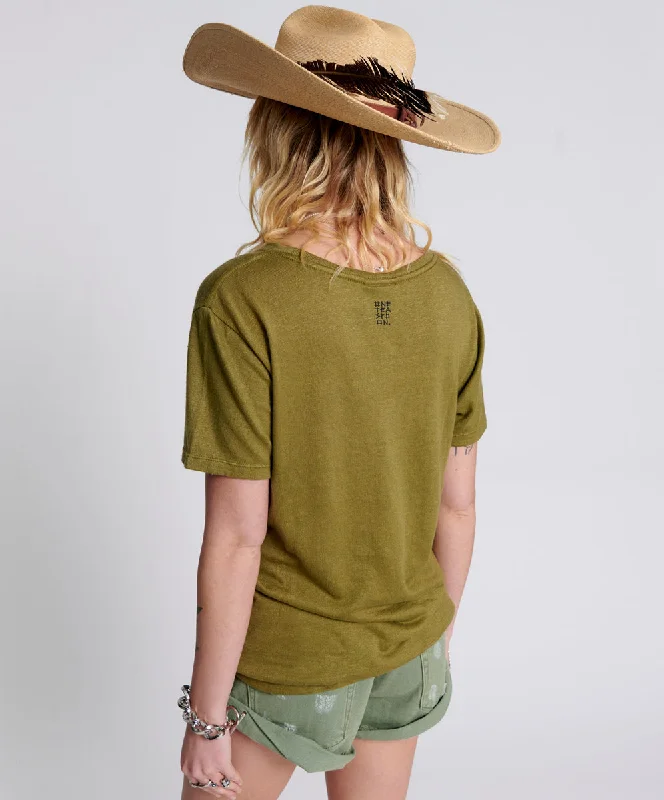 ONE TEASPOON LINEN WIDE NECK TEE KHAKI