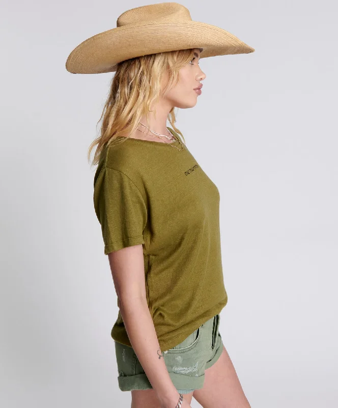 ONE TEASPOON LINEN WIDE NECK TEE KHAKI