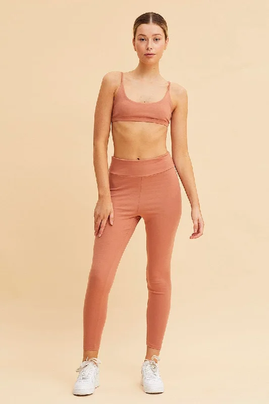 Orange Cotton Legging Stretch Full Length