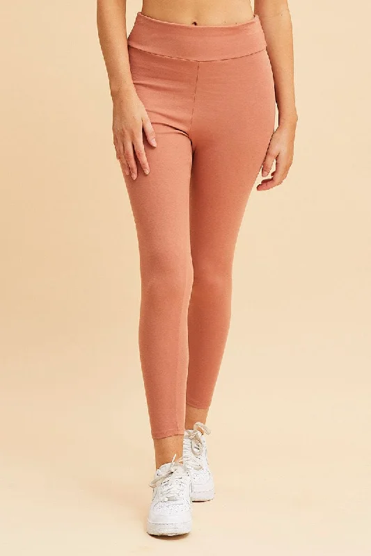 Orange Cotton Legging Stretch Full Length