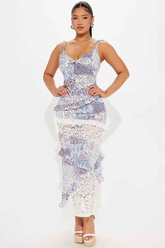 Paisley Chiffon Maxi Dress - Blue/combo