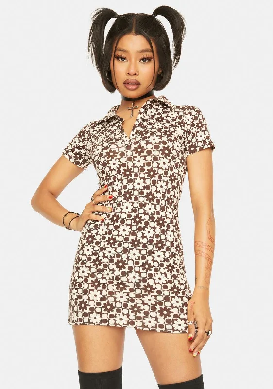 Patchwork Daisy Brown Jeeves Mini Dress