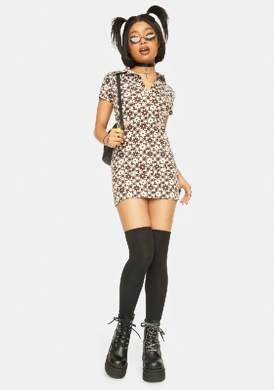 Patchwork Daisy Brown Jeeves Mini Dress