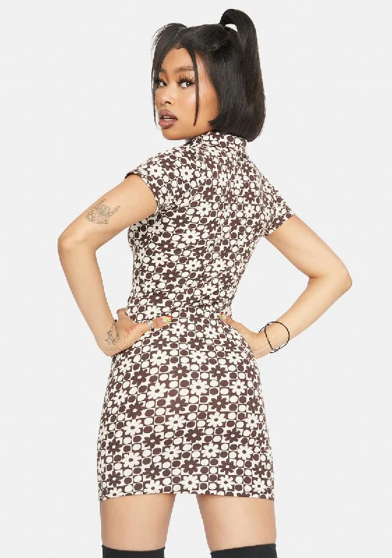 Patchwork Daisy Brown Jeeves Mini Dress