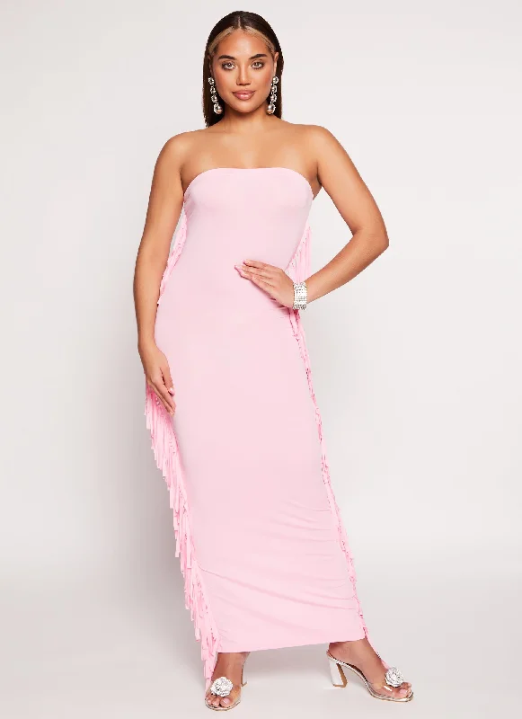 Daisy Fringe Side Maxi Tube Dress