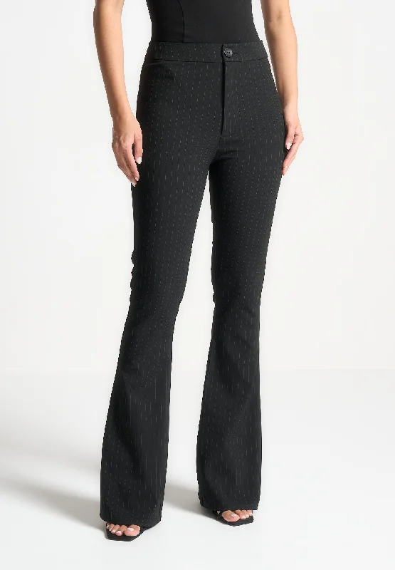 Pinstripe Fit and Flare Leggings - Black