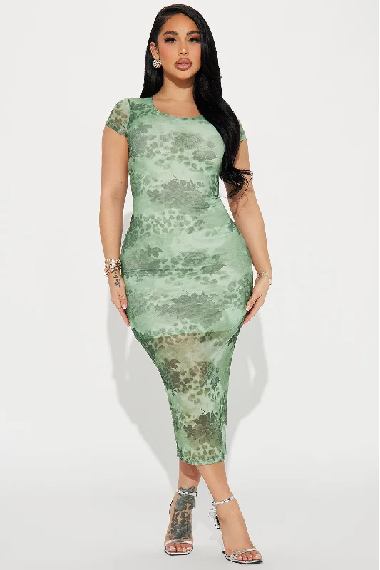 Poppy Mesh Maxi Dress - Olive/combo