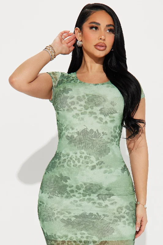 Poppy Mesh Maxi Dress - Olive/combo