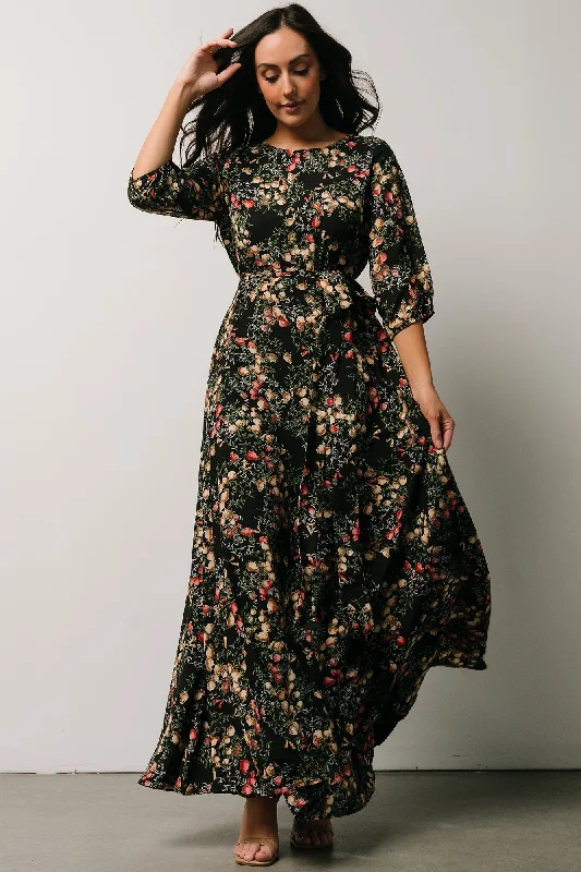 Rebecca Maxi Dress | Black Pomegranate Print