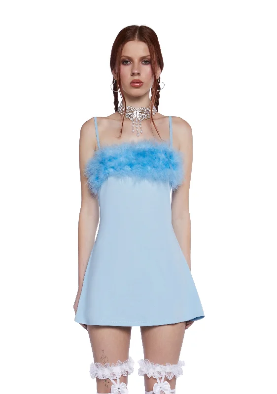 Flirty N' Thriving Marabou Dress - Blue