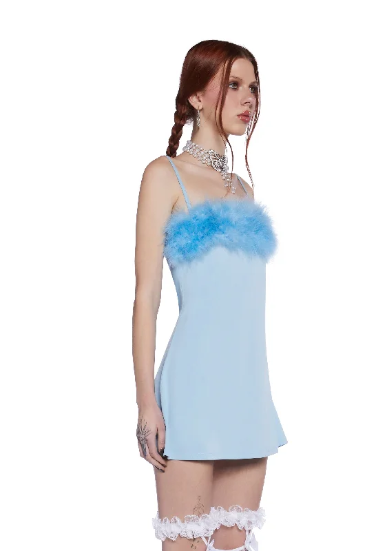 Flirty N' Thriving Marabou Dress - Blue