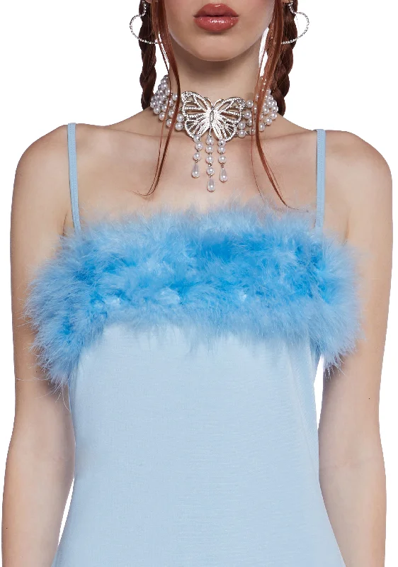 Flirty N' Thriving Marabou Dress - Blue