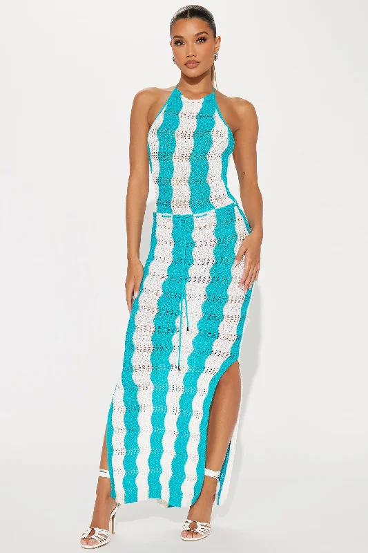 Santorini Crochet Maxi Dress - White/Blue