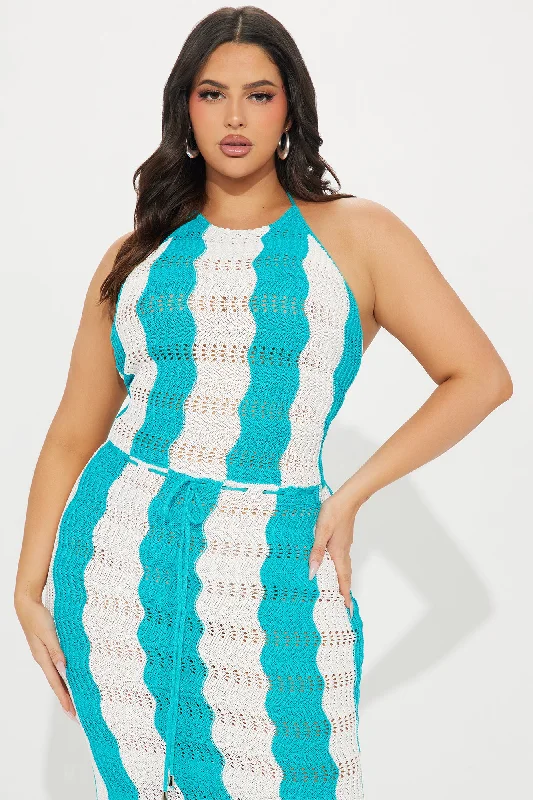 Santorini Crochet Maxi Dress - White/Blue