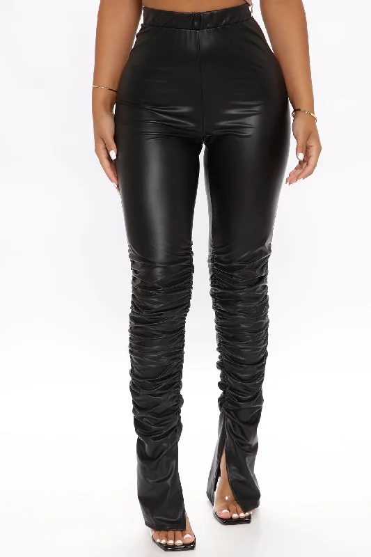 Serves You Tight Faux Leather Stacked Legging - Black