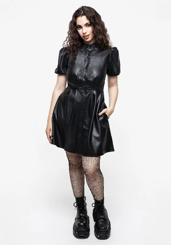 Sharon PU Mini Shirt Dress With Charm