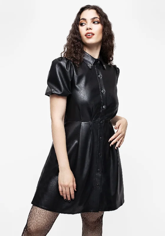 Sharon PU Mini Shirt Dress With Charm