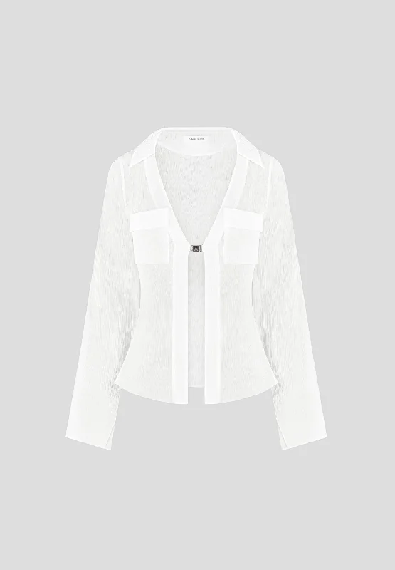 Sheer Shirt with Clasp - White