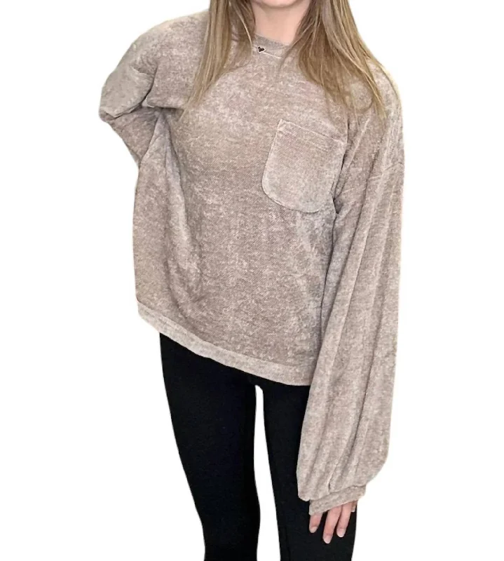 Soft Knit Pullover Sweatshirt In Taupe