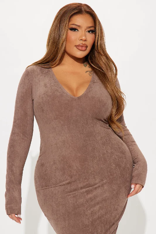 Sonya Suede Midi Dress - Mocha