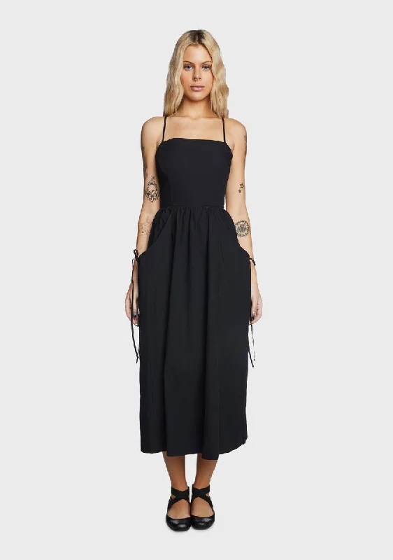 Springtime Stroll Midi Dress - Black