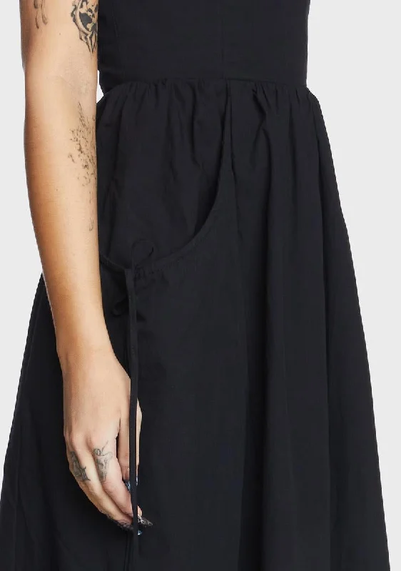 Springtime Stroll Midi Dress - Black