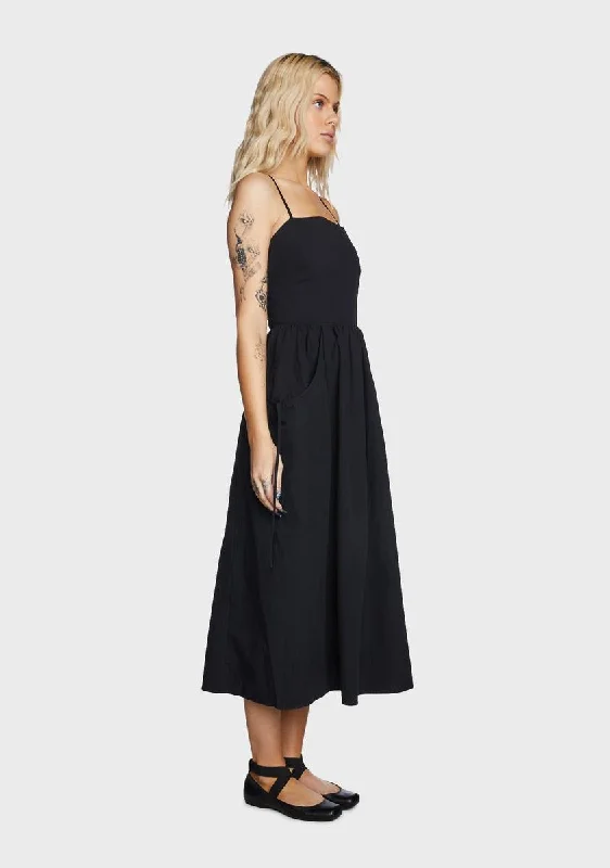 Springtime Stroll Midi Dress - Black