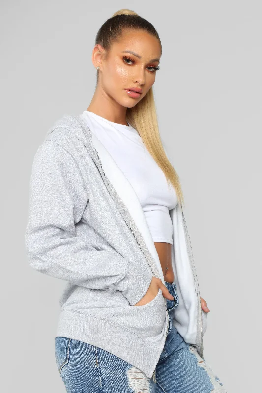 Stole Your Boyfriend's Oversized Zip Up Hoodie - Heathered Grey