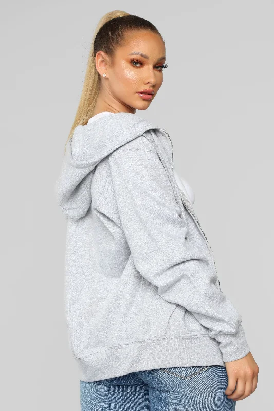 Stole Your Boyfriend's Oversized Zip Up Hoodie - Heathered Grey