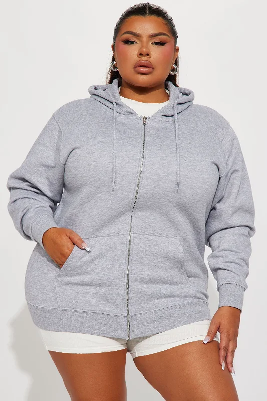 Stole Your Boyfriend's Oversized Zip Up Hoodie - Heathered Grey