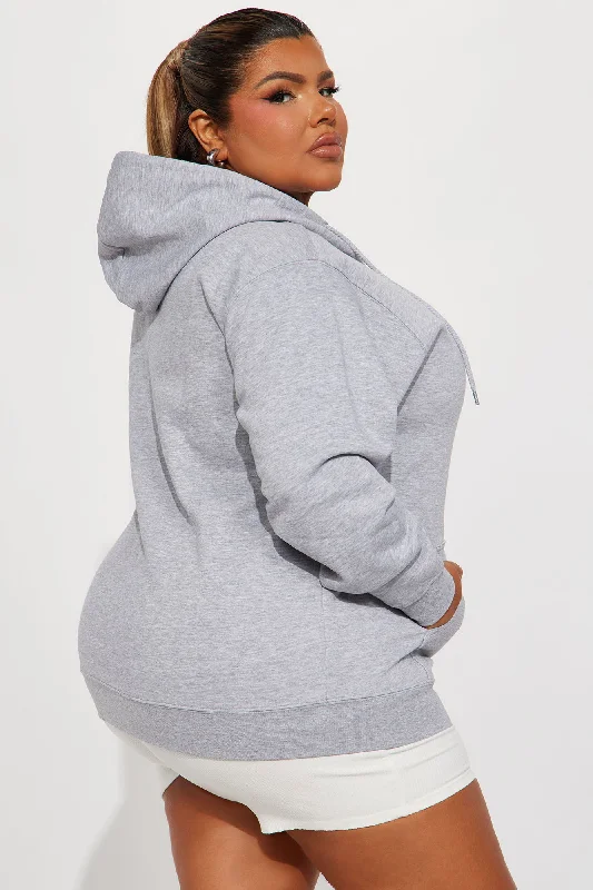 Stole Your Boyfriend's Oversized Zip Up Hoodie - Heathered Grey