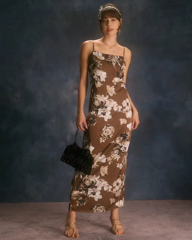 The Brown Floral Slit Maxi Dress