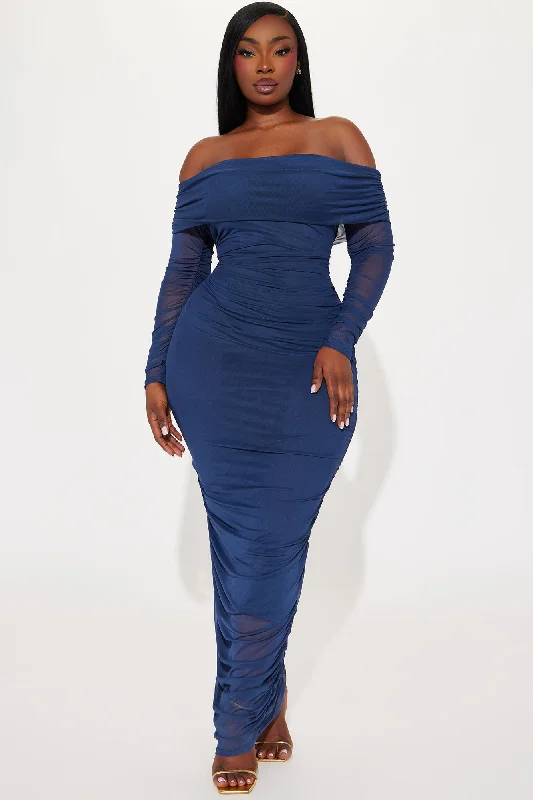 Top Trend Ruched Maxi Dress - Navy