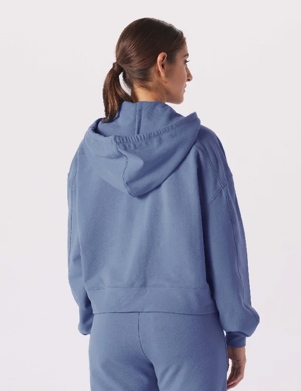 Vintage Oversized Cropped Hoodie: Washed Blue