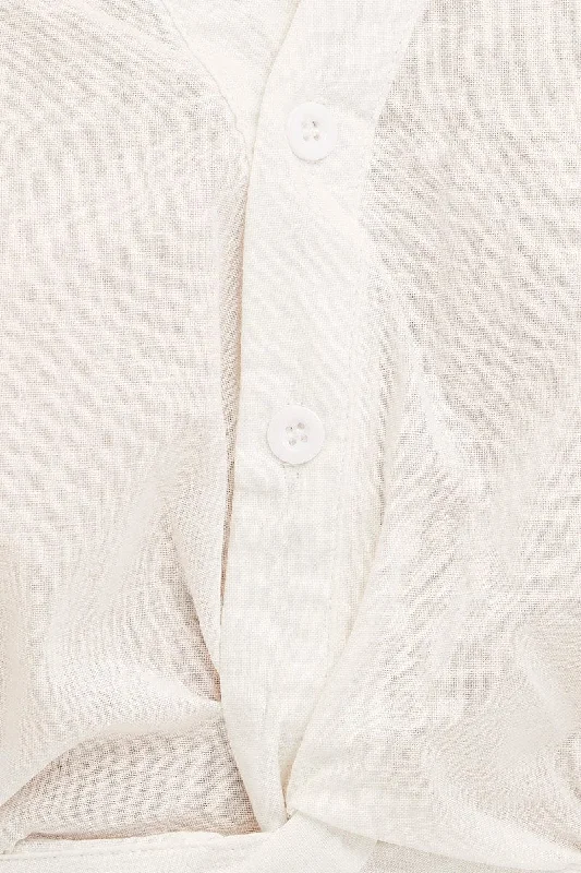 White Crop Shirt Cap Sleeve Collared Cotton Linen