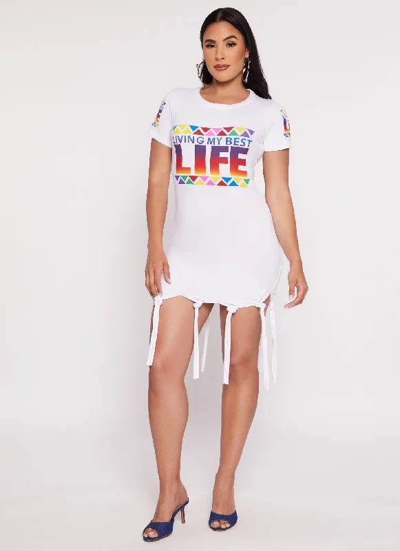 Living My Best Life Knot Hem Graphic T Shirt Dress