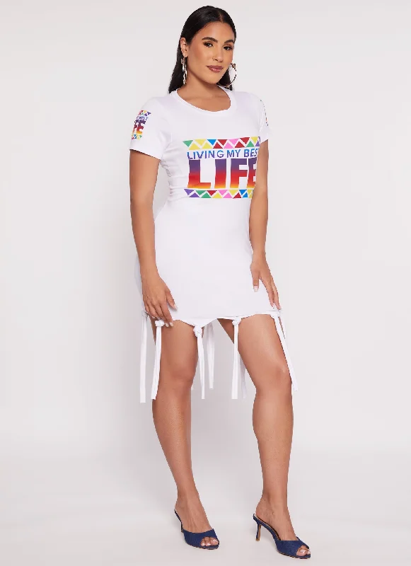 Living My Best Life Knot Hem Graphic T Shirt Dress