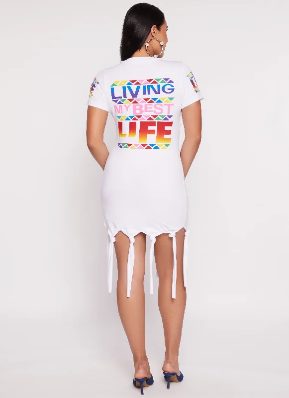 Living My Best Life Knot Hem Graphic T Shirt Dress