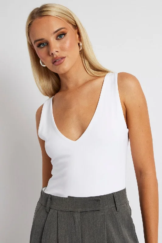 White Supersoft Tank V Neck Sleeveless