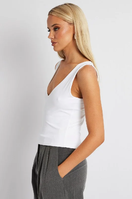 White Supersoft Tank V Neck Sleeveless