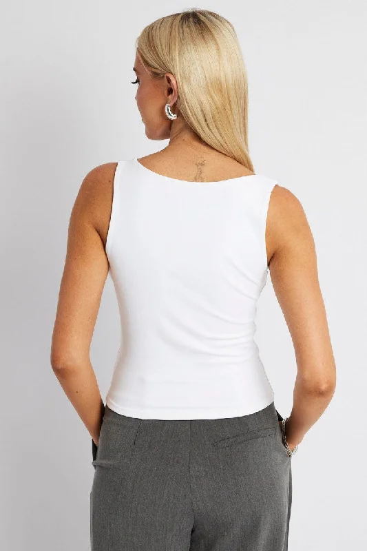 White Supersoft Tank V Neck Sleeveless